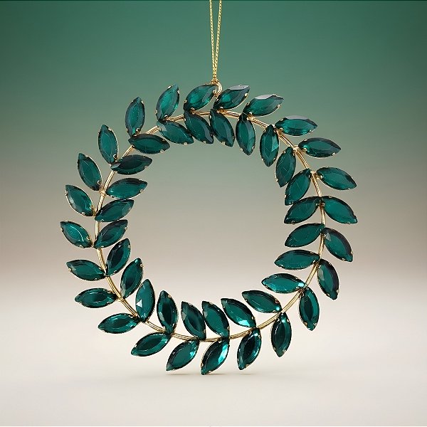 Enfeite para Pendurar de Natal - Guirlanda de Ouro com Joias Verdes - 13x14cm - 1 unidade - Cromus - Rizzo