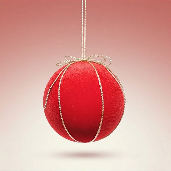 Bola de Natal - Veludo Vermelho e Laço Ouro - 15x15x15cm - 1 unidade - Cromus - Rizzo