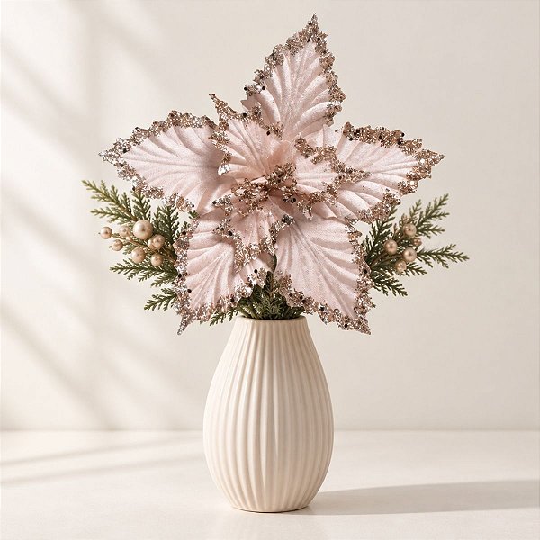 Poinsétia Decorativa - Chá com Glitter - 44cm - 1 unidade - Cromus - Rizzo