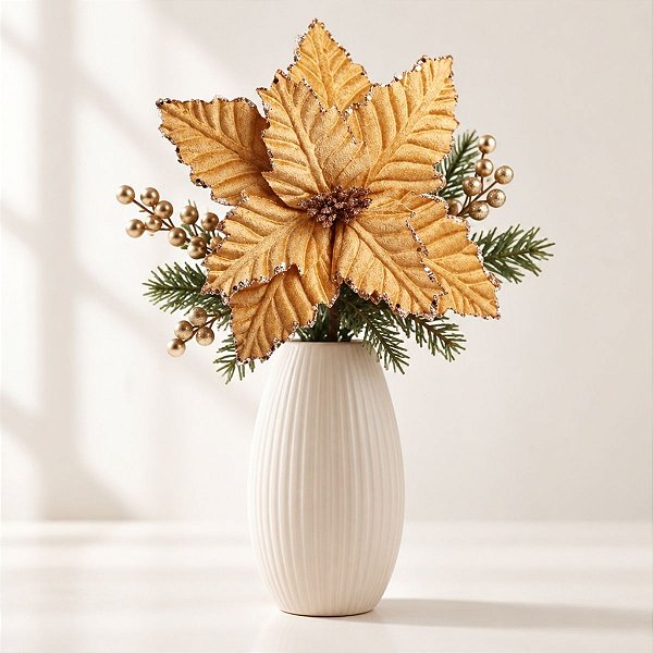 Poinsétia Decorativa - Ouro - 43,5cm - 1 unidade - Cromus - Rizzo
