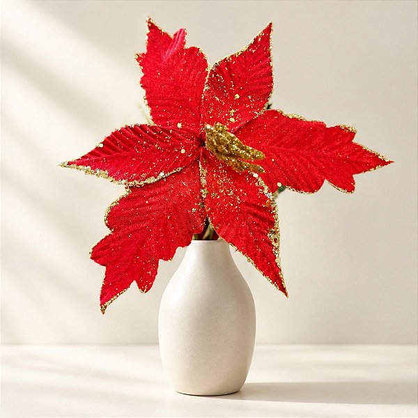 Poinsétia Decorativa - Vermelho Veludo - 43cm - 1 unidade - Cromus - Rizzo