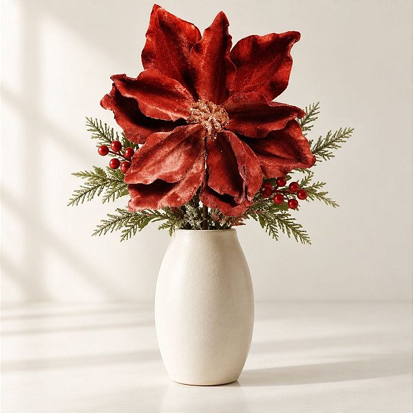 Poinsétia Decorativa - Magnolia  - Marfim Veludo - 42cm - 1 unidade - Cromus - Rizzo