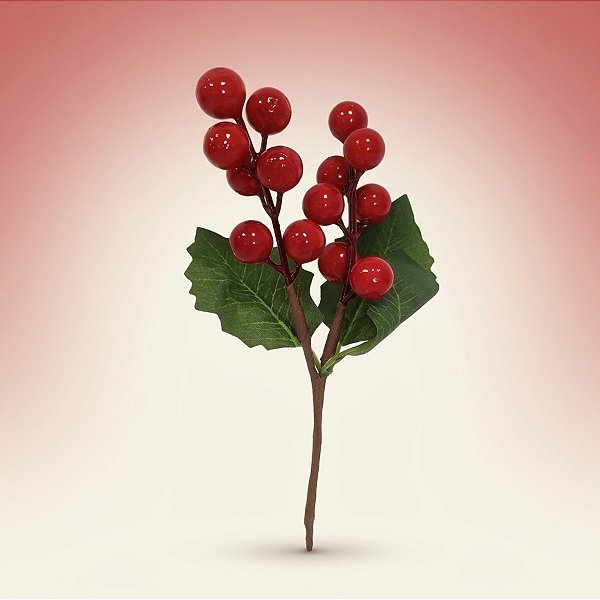 Mini Galho Decorativo com Frutinhas - Vermelho e Marrom - 17cm - 1 unidade - Cromus - Rizzo