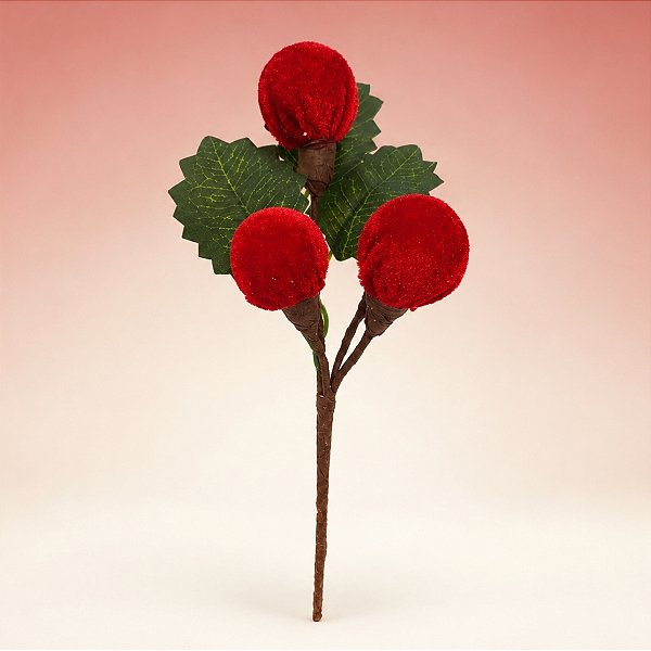 Mini Galho Decorativo com Bolinhas - Vermelho e Marrom - 11x20cm - 1 unidade - Cromus - Rizzo