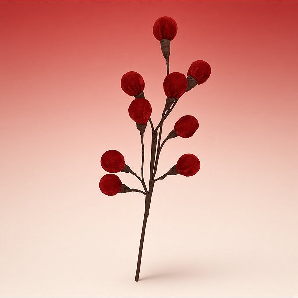 Galho Decorativo com Bolinhas - Vermelho e Marrom - 10x47cm - 1 unidade - Cromus - Rizzo