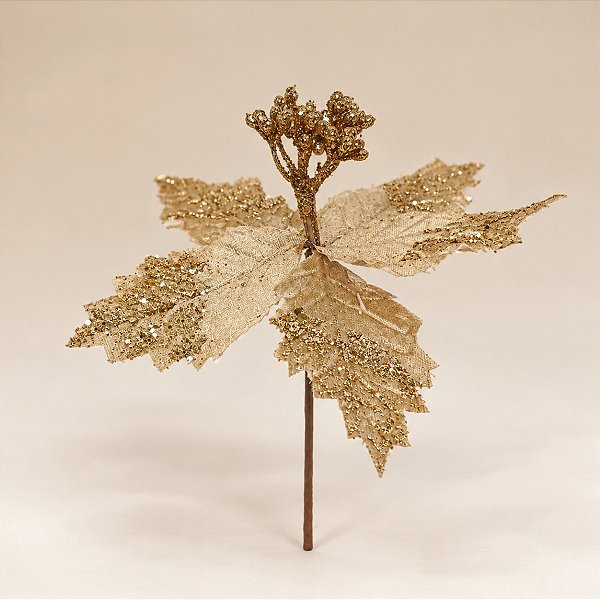 Poinsétia Decorativa - Champagne - 17x16x17cm - 1 unidade - Cromus - Rizzo