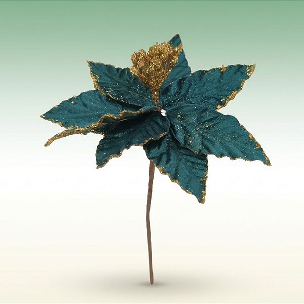 Poinsétia Decorativa - Verde com Glitter Dourado - 16x19x17cm - 1 unidade - Cromus - Rizzo