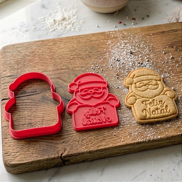 Cortador + Carimbo - Papai Noel com Placa 3D - Ref. 1092 - 7x6,5cm - 1 unidade - RR Cortadores - Rizzo