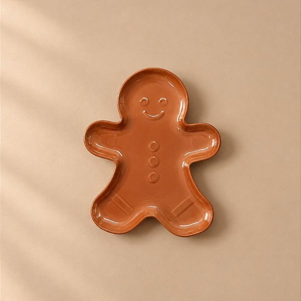 Bandeja Decorativa de Natal - Boneco Gingerbread - Terracota - 21,5cm - 1 unidade - Rizzo