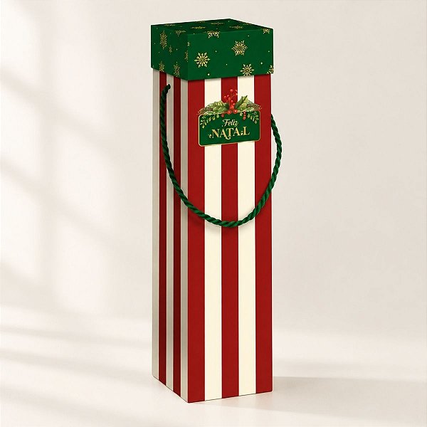 Caixa para Garrafa com Alça - Feliz Natal - 32x8cm - 10 unidades - Regina - Rizzo