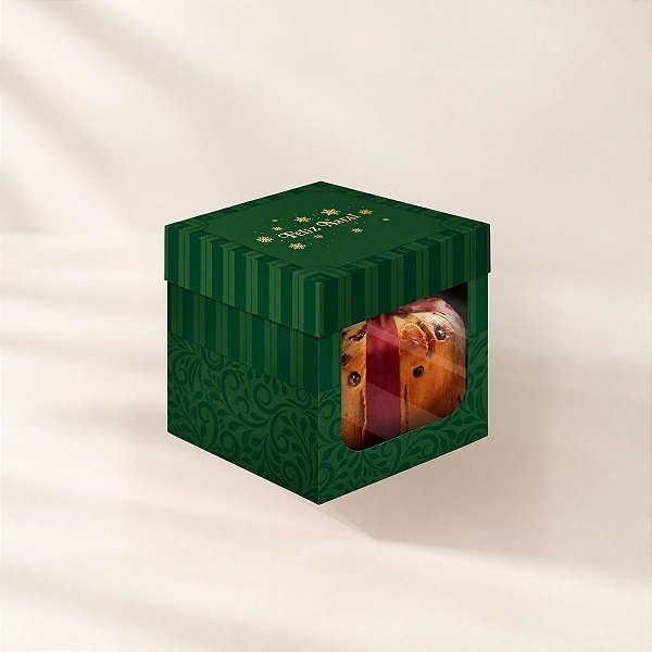 Caixa para Mini Panetone com Visor - Natal Elegance - Verde - 11,5x11,5cm - 10 unidades - Regina - Rizzo