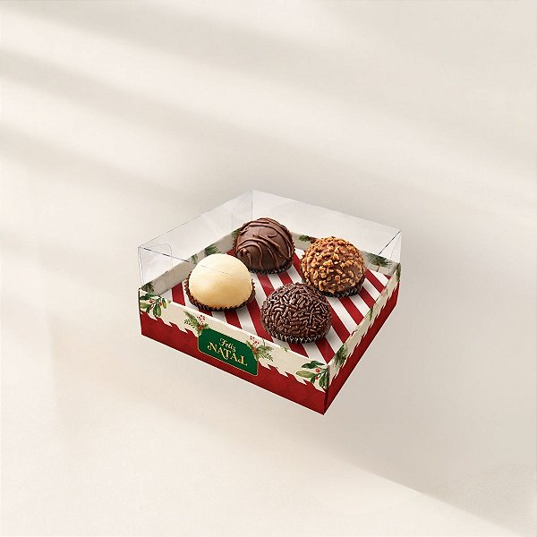 Caixa para 4 Doces com Tampa Cristal - Natal Clássico - 9x9cm - 10 unidades - Regina - Rizzo