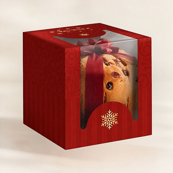 Caixa para Panetone com Visor - Natal Elegance - Vermelho - 15x15cm - 10 unidades - Regina - Rizzo