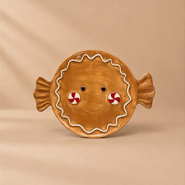 Prato de Natal em Cerâmica - Gingerbread - 35x25x2cm - 1 unidade - Cromus - Rizzo