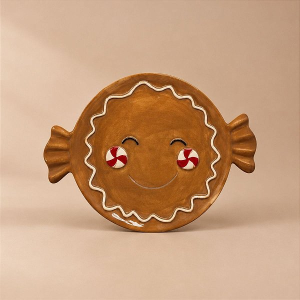 Prato de Natal em Cerâmica - Gingerbread  - 26,5x20x2cm - 1 unidade - Cromus - Rizzo