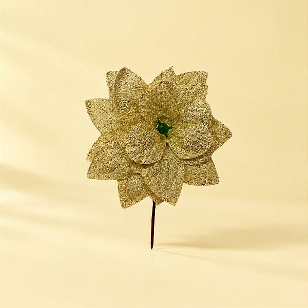 Poinsétia Decorativa - Ouro - 13cm - 1 unidade - Cromus - Rizzo