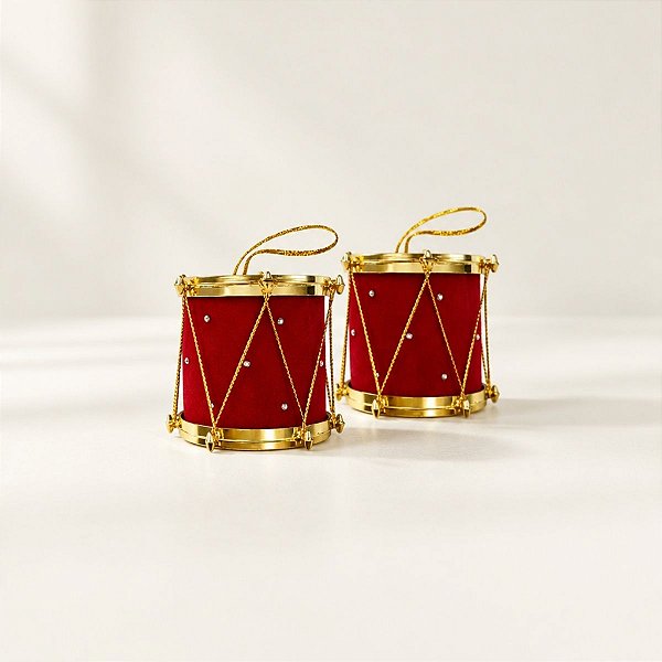 Enfeite para Pendurar de Natal - Tambor - Vermelho e Dourado - 6cm - 2 unidades - Rizzo