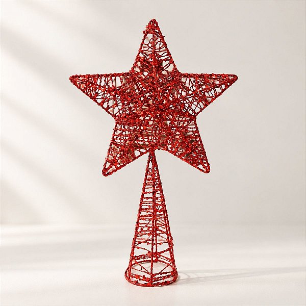 Topo de Árvore Ponteira - Estrela Aramada - Vermelha - 20x30cm - 1 unidade - Rizzo
