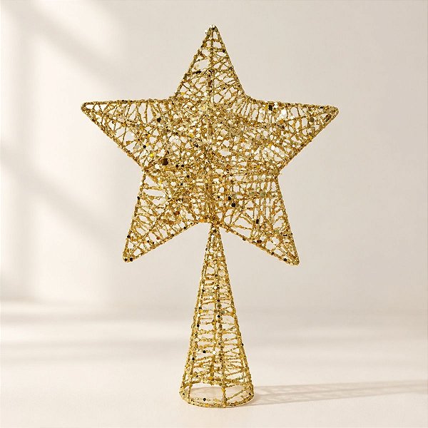 Topo de Árvore Ponteira - Estrela Aramada - Dourada - 20x30cm - 1 unidade - Rizzo