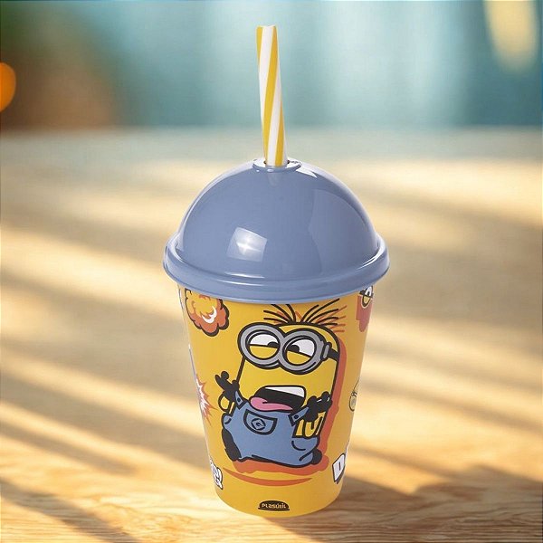 Copo com Tampa e Canudo - Minions - Mod. 2 - 280ml - 1 unidade - Plasútil - Rizzo