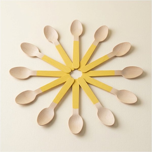 Colher de Madeira - Base Amarela - 14cm - 10 unidades - Rizzo