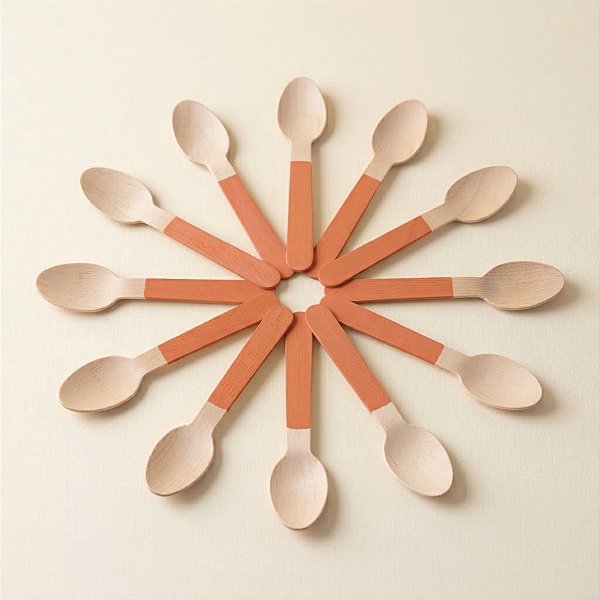 Colher de Madeira - Base Laranja - 14cm - 10 unidades - Rizzo
