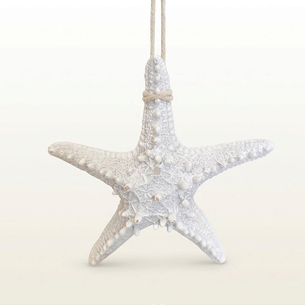 Enfeite Decorativo Para Pendurar em Resina - Estrela do Mar - Branca - 15x15x3cm - 1 unidade - Rizzo