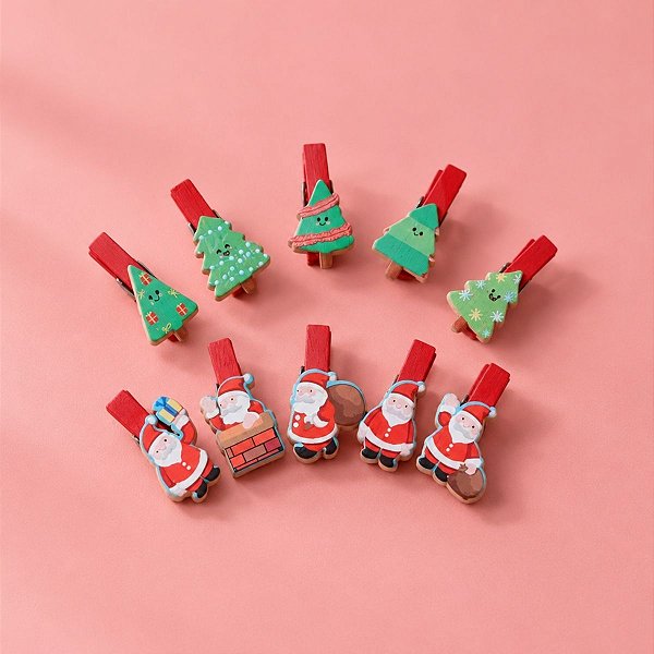 Mini Prendedor de Natal - Papai Noel e Árvores de Natal - 3,5x1cm - 10 unidades - Rizzo