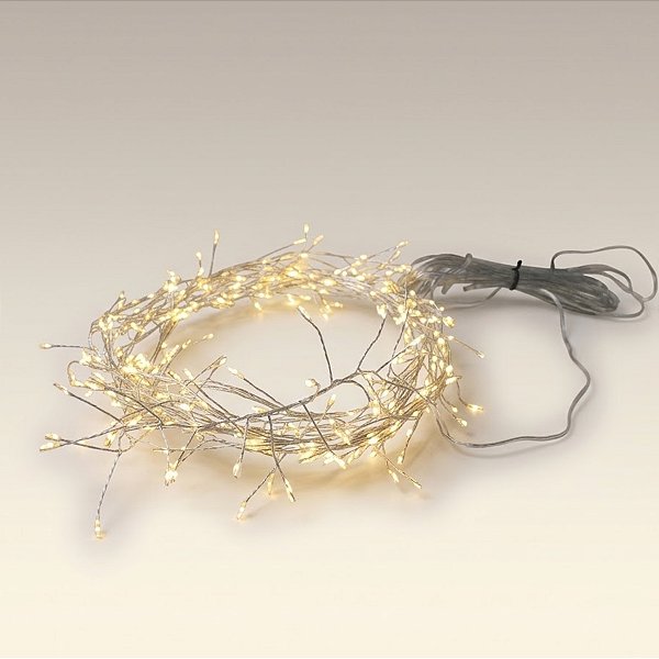Cordão de LED Cluster Luz Quente com Fio Prata 300 Leds - 8 Funções - 3m Bivolt - 1 unidade - Cromus - Rizzo