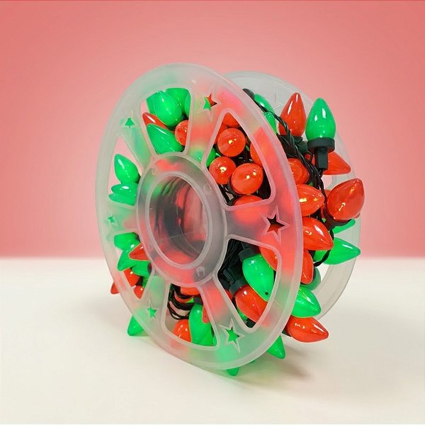 Cordão de LED Luz Quente com Fio Verde 100 Leds Vermelho e Verde - 8 Funções - 15m Bivolt - 1 unidade - Cromus - Rizzo