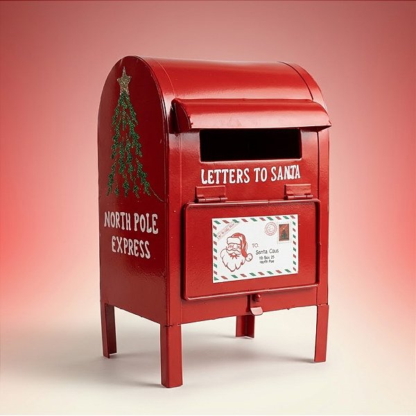 Enfeite Decorativo de Natal - Caixa de Correio - Vermelho e Branco - 15x24x13cm - 1 unidade - Cromus - Rizzo