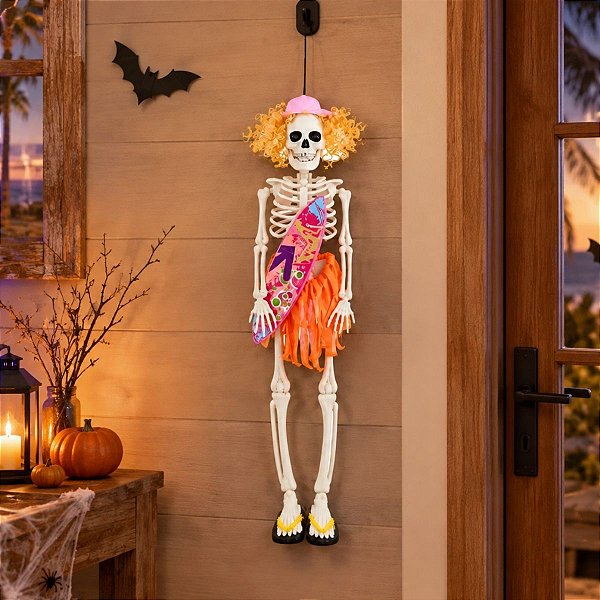 Enfeite Decorativo de Halloween para Pendurar - Esqueleto com Prancha de Surf - 42cm - 1 unidade - Cromus - Rizzo