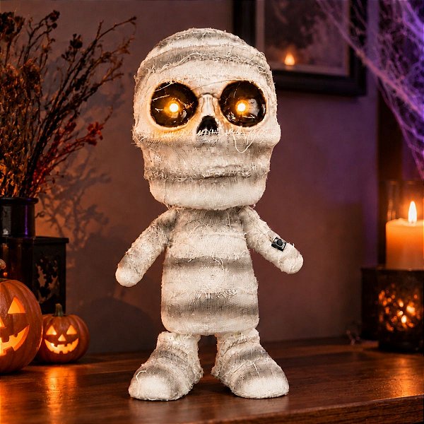 Enfeite Decorativo De Halloween Com Som, Luz e Movimento - Caveira Enfaixada Rudolf - 32cm - 1 unidade - Cromus - Rizzo