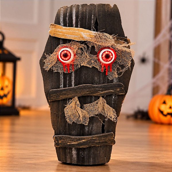 Enfeite Decorativo De Halloween Com Som, Luz e Movimento - Caixão Olhos Sangrentos - 28cm - 1 unidade - Cromus - Rizzo