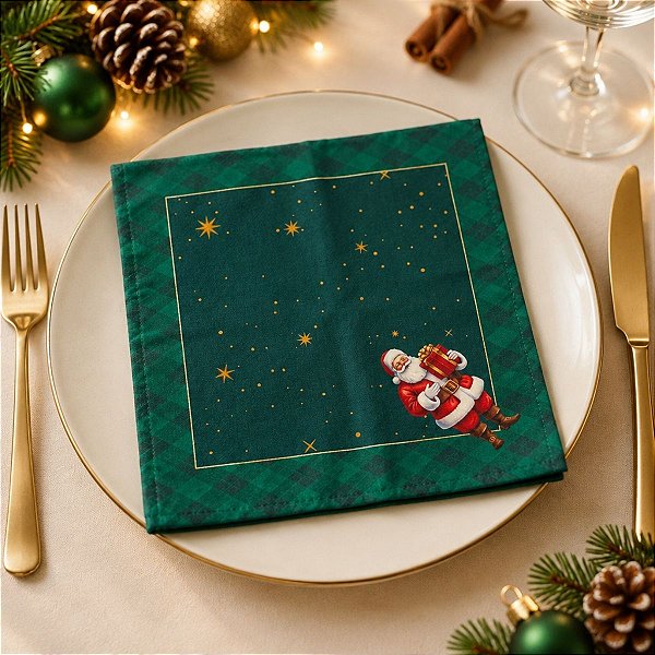 Guardanapo de Tecido de Natal - Papai Noel - Verde - 40cm - 1 unidade - Rizzo