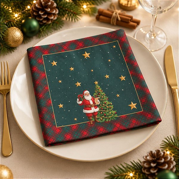 Guardanapo de Tecido de Natal - Noel e Árvore - 40cm - 1 unidade - Rizzo