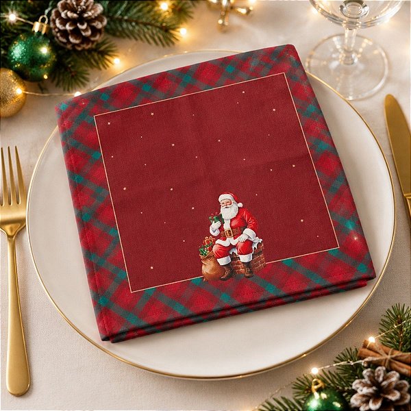 Guardanapo de Tecido de Natal - Papai Noel - Vermelho - 40cm - 1 unidade - Rizzo