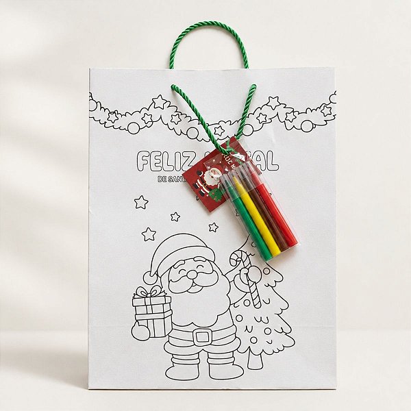Sacola de Papel de Natal para Colorir com Canetinhas - Realizações - 24x31x12cm - 1 unidade - Rizzo