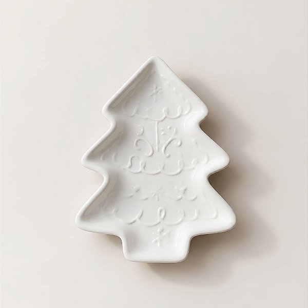 Petisqueira Decorativa de Natal de Cerâmica - Árvore - Branca - 13x2x16cm - 1 unidade - Rizzo