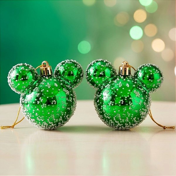 Bola de Natal - Mickey - Açucarada Verde - 10cm - Disney Original - 2 unidades - Cromus - Rizzo