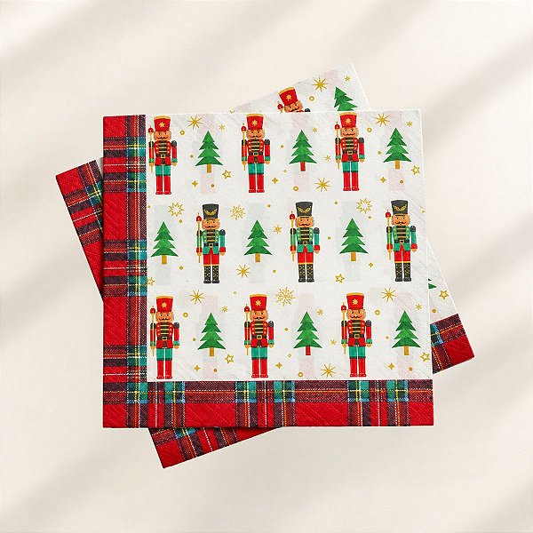 Guardanapo de Papel Natalino - Quebra Nozes e Árvore de Natal - 33x33cm - 20 unidades - Rizzo