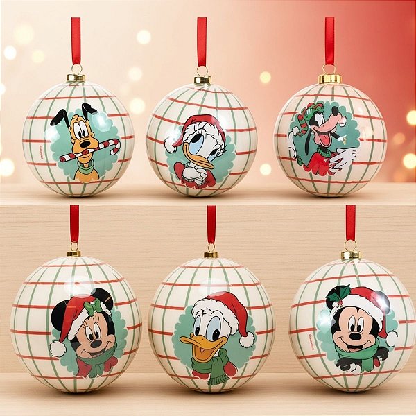 Bola de Natal - Mickey Mouse - Xadrez Branco - 6cm - Disney Original - 6 unidades - Cromus - Rizzo