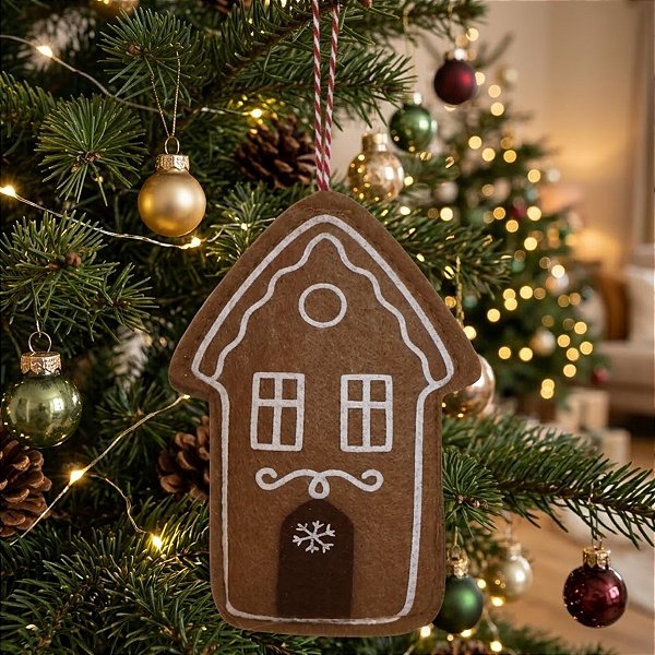 Enfeite para Pendurar de Natal em Feltro - Casinha de Biscoito - 10x15cm - 1 unidade - Cromus - Rizzo