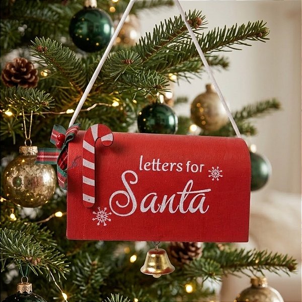 Enfeite para Pendurar de Natal - Caixa de Correio com Sino - 10x6x5cm - 1 unidade - Cromus - Rizzo