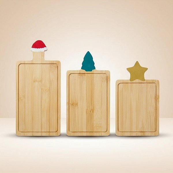 Kit 3 Bandejas de Natal de Bambu - Gorro, Árvore, Estrela - 3 unidades - Cromus - Rizzo