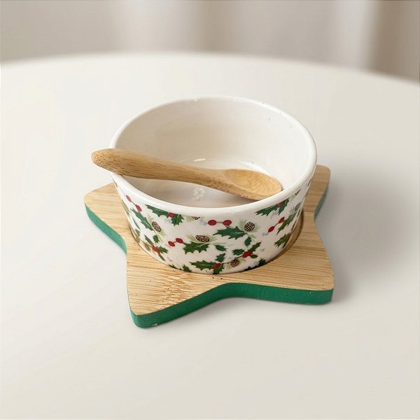 Petisqueira de Madeira Estrela com Bowl e Colher de Natal - 13x5x13cm - 3 unidades - Cromus - Rizzo