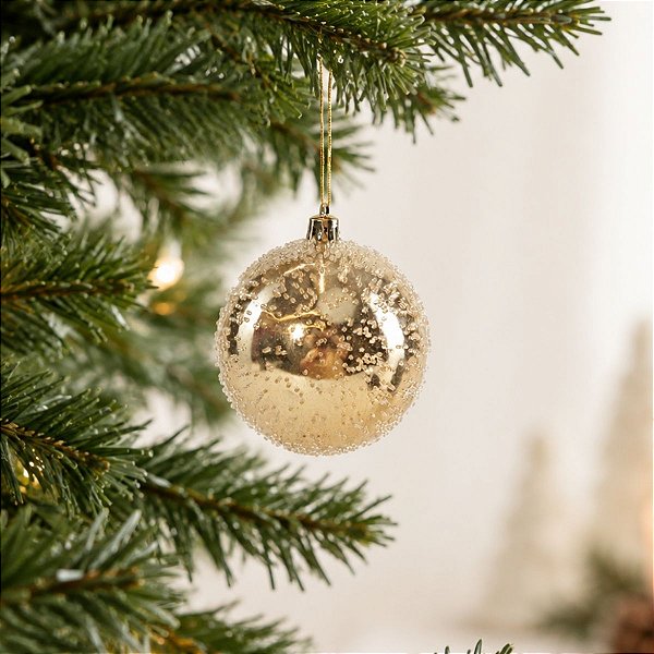 Bola de Natal - Açucarada Ouro - 8cm - 6 unidades - Cromus - Rizzo