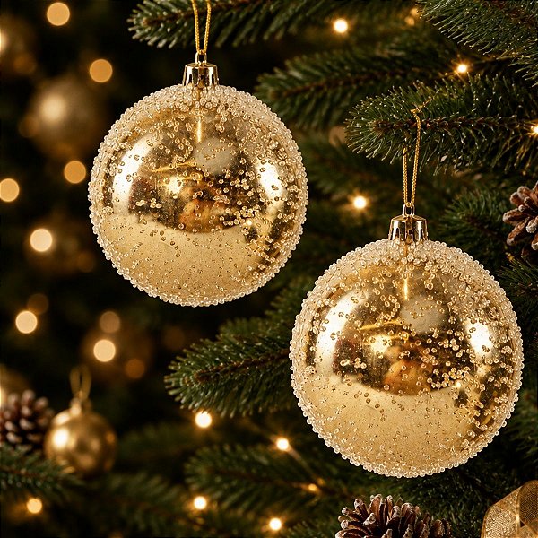Bola de Natal - Açucarada Ouro - 12cm - 2 unidades - Cromus - Rizzo