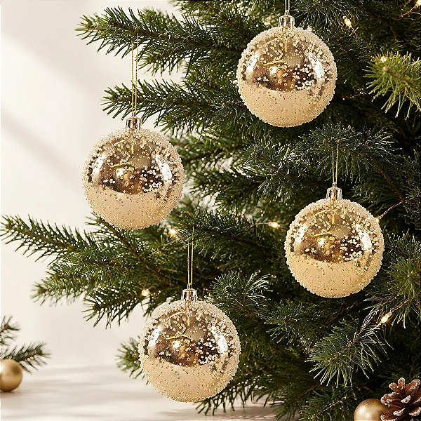 Bola de Natal - Açucarada Ouro - 10cm - 4 unidades - Cromus - Rizzo