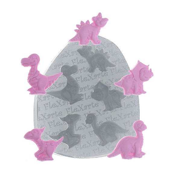 Molde de Silicone Mini Baby Dinossauros Ref. 388 Flexarte Rizzo Confeitaria